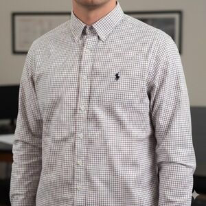 Ralph Lauren Button Down Shirt Mens XL White Red Blue Tattersall Check Classic